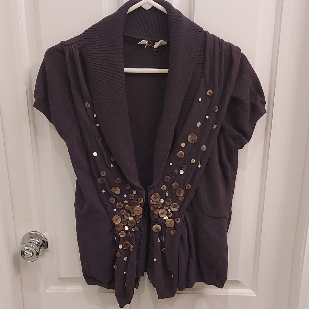 Moth Grey Cardigan with Brown Accents
